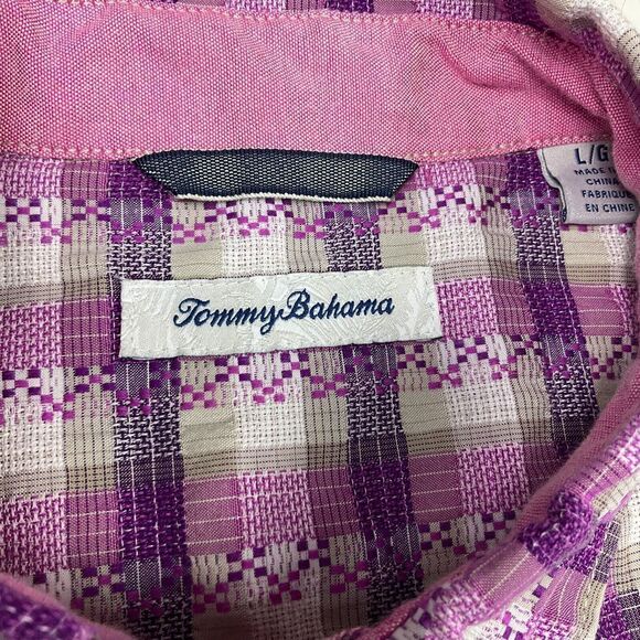 Tommy Bahama Mens Embroidered Button Down Shirt Plaid Short Sleeve Top LARGE - Picture 4 of 10